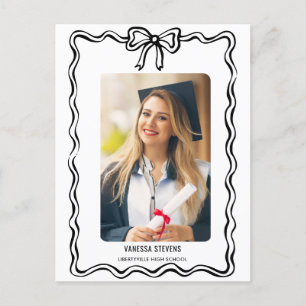 Coquette Black Bow Photo Graduation Announcement Postcard