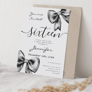Coquette Black Bow Sweet 16 Birthday Invitation