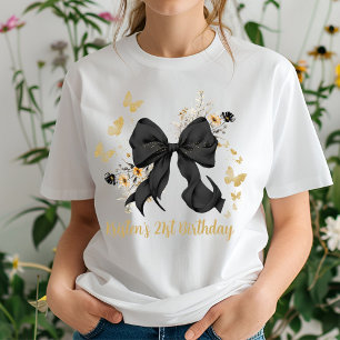 Coquette Black Bow Wildflowers Birthday T-Shirt
