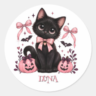Coquette Black Cat, Cat Halloween Classic Round Sticker