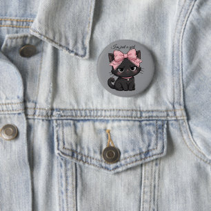 Coquette Black Cat Pink Bow Button Pin