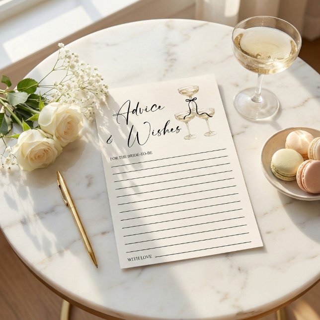 Coquette Black Ribbon Bridal Shower Advice and Card (Elegant Champagne Tower Black Bow Bridal Shower Advice and Wishes Card)