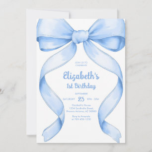 Coquette Blue Bow Birthday Invitation