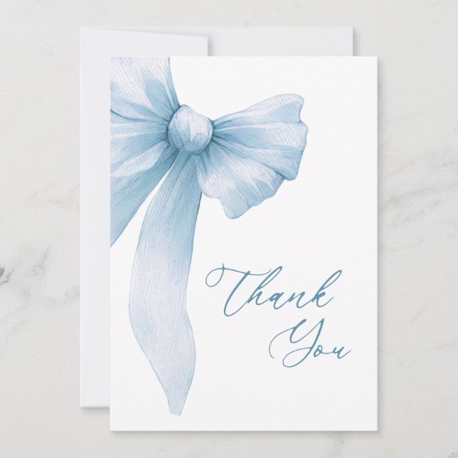 Coquette Blue Bow Bridal Shower Thank You Card (Front)