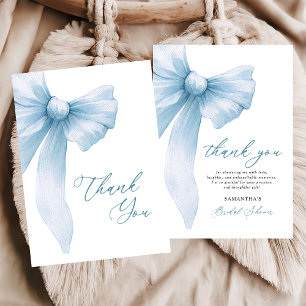 Coquette Blue Bow Bridal Shower Thank You Card