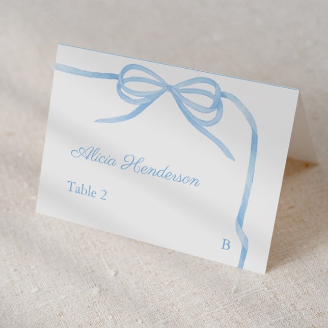 Coquette Blue Bow Individual Wedding Place Cards (Pretty light blue bow baby shower or bridal shower individual place card design)