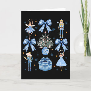 Coquette Blue Bow Nutcracker Xmas Merry Christmas Card