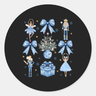 Coquette Blue Bow Nutcracker Xmas Merry Christmas Classic Round Sticker