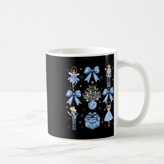 Coquette Blue Bow Nutcracker Xmas Merry Christmas  Coffee Mug (Right)