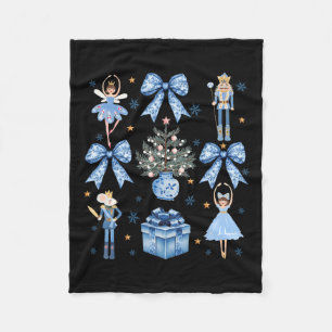 Coquette Blue Bow Nutcracker Xmas Merry Christmas Fleece Blanket