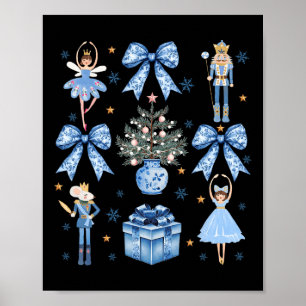 Coquette Blue Bow Nutcracker Xmas Merry Christmas Poster