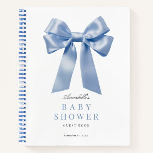 Coquette Blue Bow Ribbon Baby Shower Guest Book