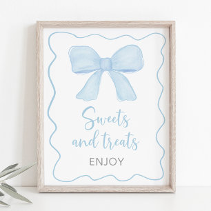 Coquette Blue Bow Sweet Treats Baby Shower Sign