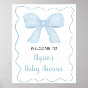 Coquette Blue Boy Bow Baby Shower Welcome Poster