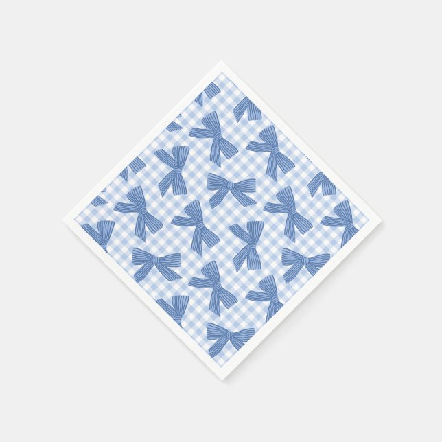 Coquette blue gingham and bows napkin (Corner)