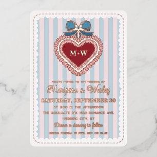 Coquette Blue Pink Ruffled Heart Stripes Wedding