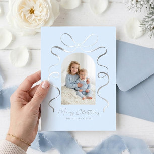 Coquette Blue Ribbon Bow Arch Photo Christmas