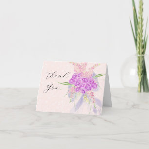 Coquette Blue Sheer bow bright rose Bouquet Thank You Card