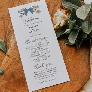 Coquette Blue Yellow Bows Wedding Ceremony Program Programme