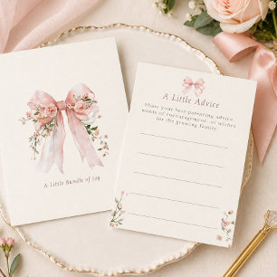 Coquette Blush Bow Baby Shower Advice Cards
