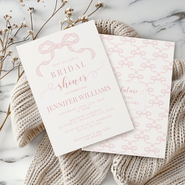 Coquette Blush Pink Bow Bridal Shower Invitation (Creator Uploaded)