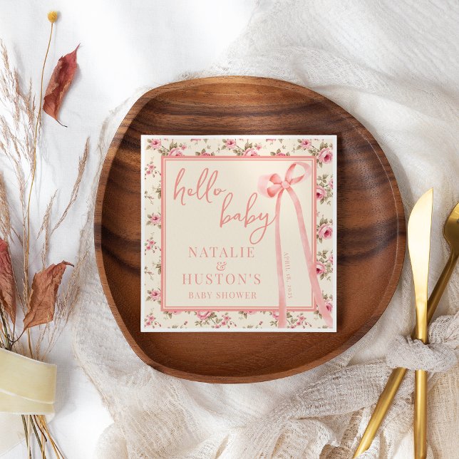 Coquette Blush Pink Bow Floral Baby Shower Custom Napkin (Creator Uploaded)