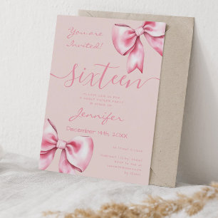 Coquette Blush Pink Bow Sweet 16 Birthday Rose  Invitation
