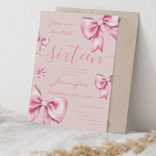 Coquette Blush Pink Bow Sweet 16 Party Rose  Invitation