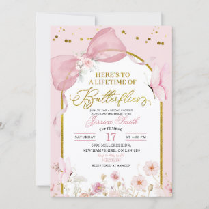 Coquette Blush Pink Butterfly Bridal Shower Invitation