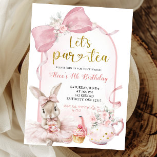 Coquette Blush Pink Floral Bow Bunny Tea Party Invitation