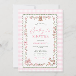 Coquette Blush Pink Gingham Baby Shower Invitation