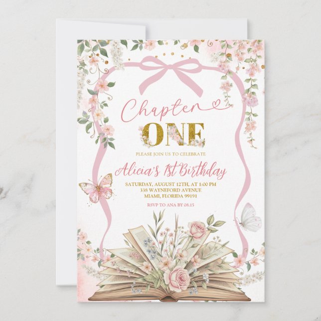 coquette blush pink storybook birthday invitation (Front)