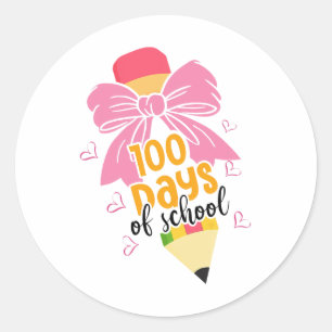 Coquette Bow 100 Days Of School Pencil 100th Day T Classic Round Sticker