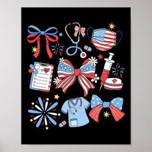 Coquette Bow 4th July Nurse Icu Nurse Crna Surgica Poster