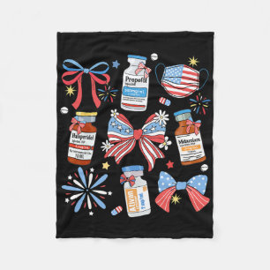 Coquette Bow 4th Of July Nurse Girly Pharmacy Icu Fleece Blanket