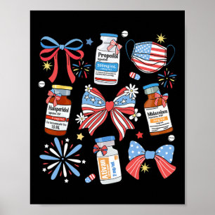 Coquette Bow 4th Of July Nurse Girly Pharmacy Icu Poster