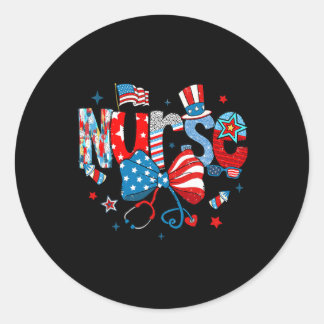 Coquette Bow 4th Of July Nurse Nursing Usa Flag Gi Classic Round Sticker