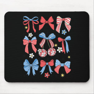 Coquette Bow 4th Of July Preppy Usa American Flag Mouse Pad