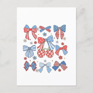 Coquette Bow 4th Of July USA American Patriotic Announcement Postcard