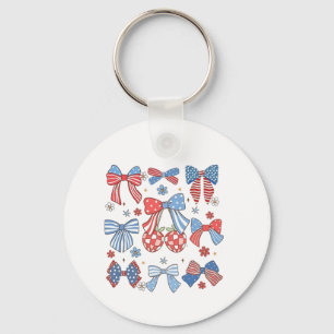 Coquette Bow 4th Of July USA American Patriotic  Key Ring