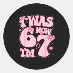 Coquette Bow 7th Birthday Girl I Was 6 Now I'm 7 Y Classic Round Sticker