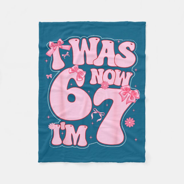 Coquette Bow 7th Birthday Girl I Was 6 Now I'm 7 Y Fleece Blanket (Front)