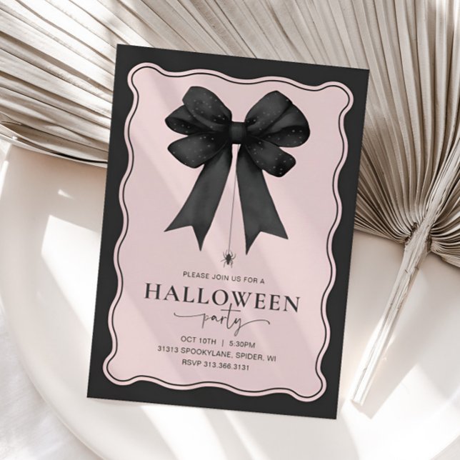 Coquette Bow Adult Halloween Party Invitation (Coquette Bow Halloween Party Invitation)