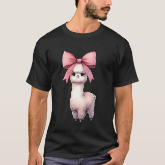 Coquette Bow Alpaka Llama Pink Ribbon Mum Mothers  T-Shirt