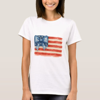 Coquette Bow American Flag Watercolor 4th of July T-Shirt