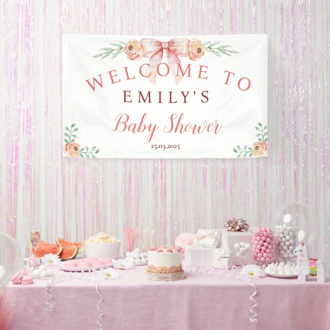 Coquette Bow and Florals Baby Shower Banner (Party)