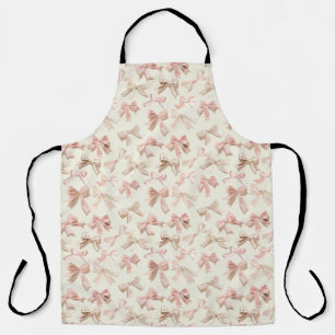 Coquette Bow Apron   Blush Pink Ribbon Pattern 