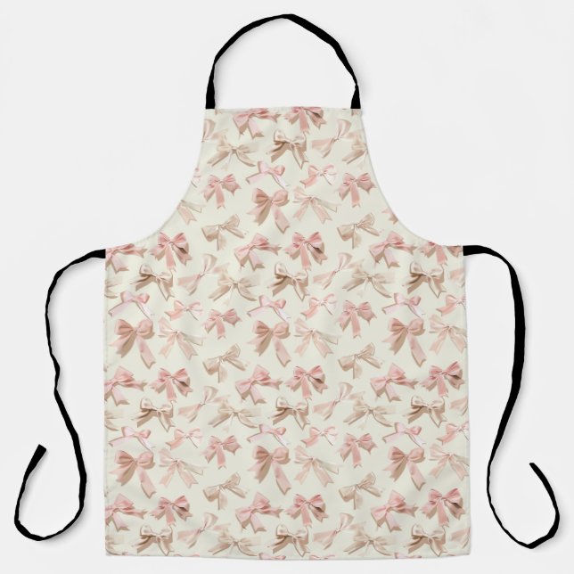Coquette Bow Apron | Blush Pink Ribbon Pattern  (Front)