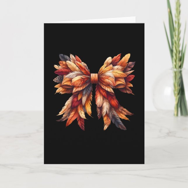 Coquette Bow Autumn Fall Y'all Leaves Thanksgiving Card (Front)