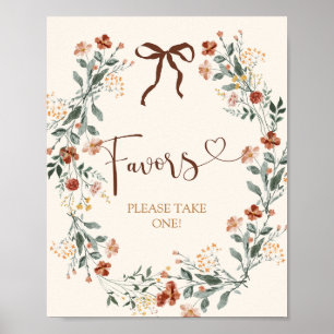 Coquette Bow Autumn Wildflower Bridal Shower Poster
